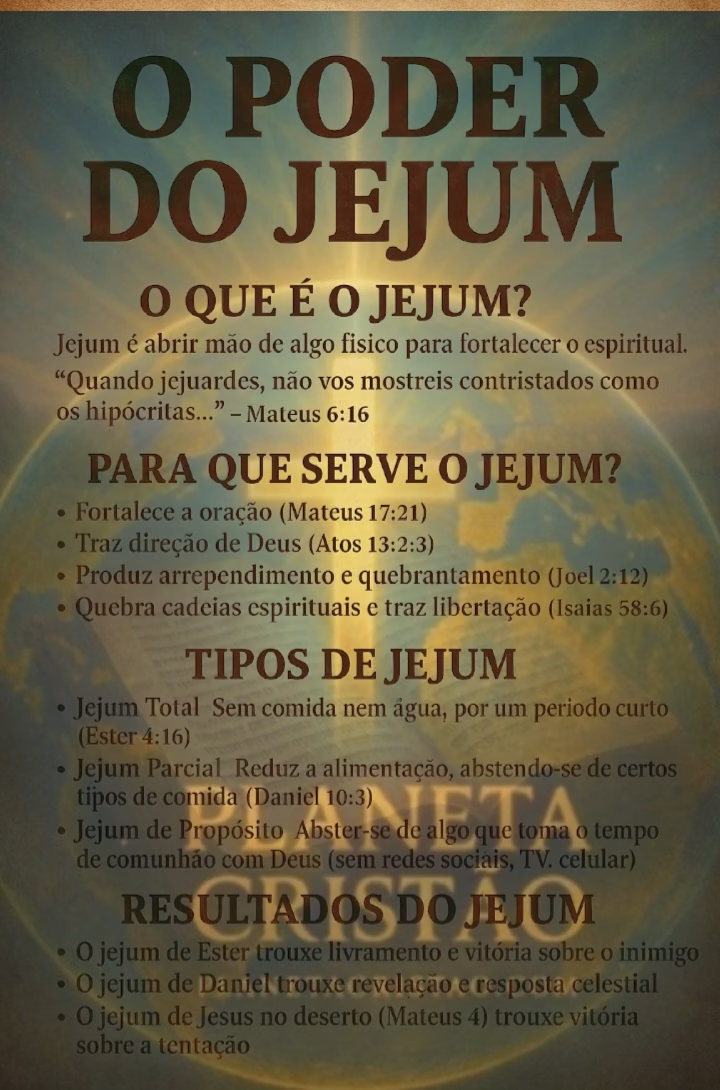 O jejum não muda Deus, muda você. O jejum não convence o céu, limpa a alma para ouvir o céu.