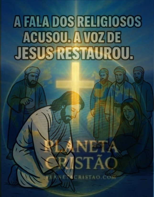 A mulher ficou de pé, mas não porque era inocente — e sim porque foi alcançada pela misericórdia.