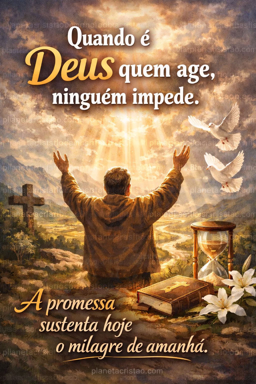 “Quando é Deus quem age, ninguém impede. A promessa sustenta hoje o milagre de amanhã.”