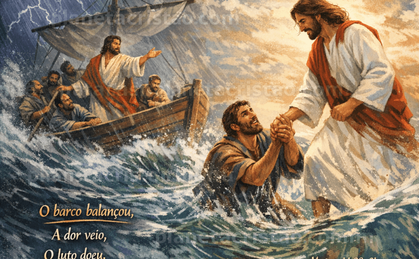 O vento foi forte, o barco quase afundou, mas Jesus nunca saiu de perto. Quem tem Ele no barco não termina no fundo.”